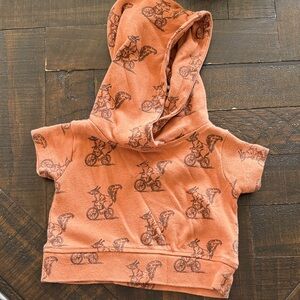 Kate Quinn Rust Hooded Baby Top with Bicycle Design